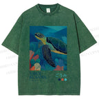 Unisex Yayoi Kusama Turtle Printed Washed Tee