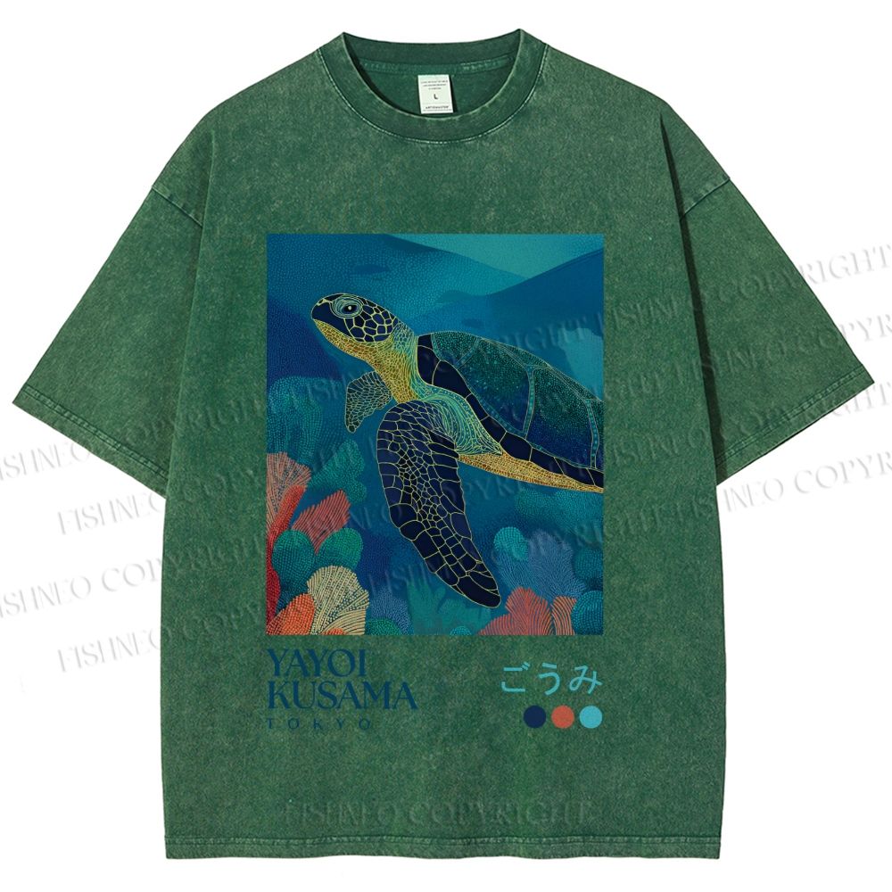 Unisex Yayoi Kusama Turtle Printed Washed Tee
