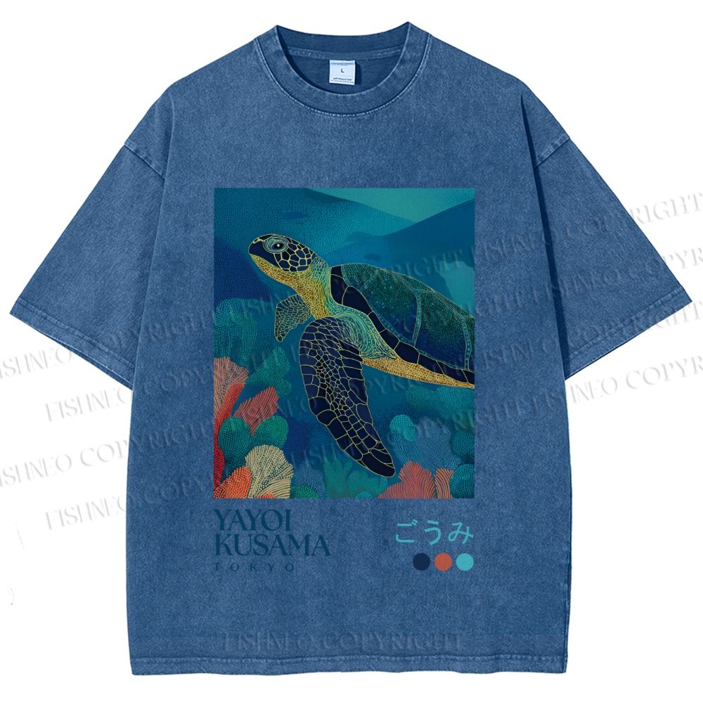 Unisex Yayoi Kusama Turtle Printed Washed Tee