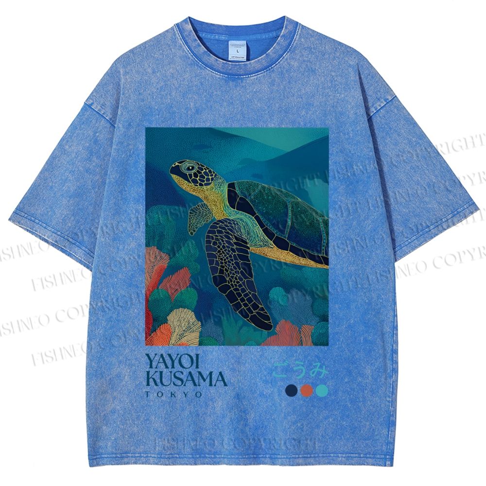 Unisex Yayoi Kusama Turtle Printed Washed Tee