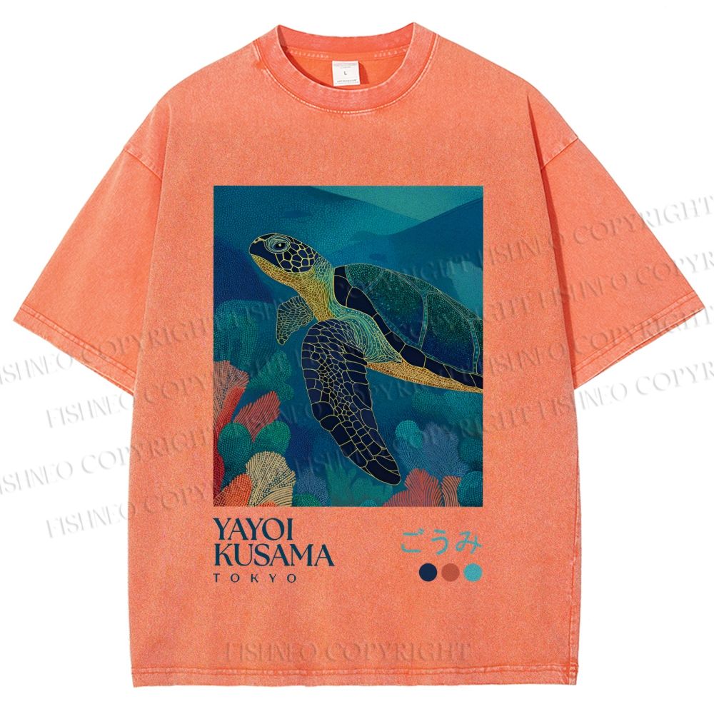 Unisex Yayoi Kusama Turtle Printed Washed Tee