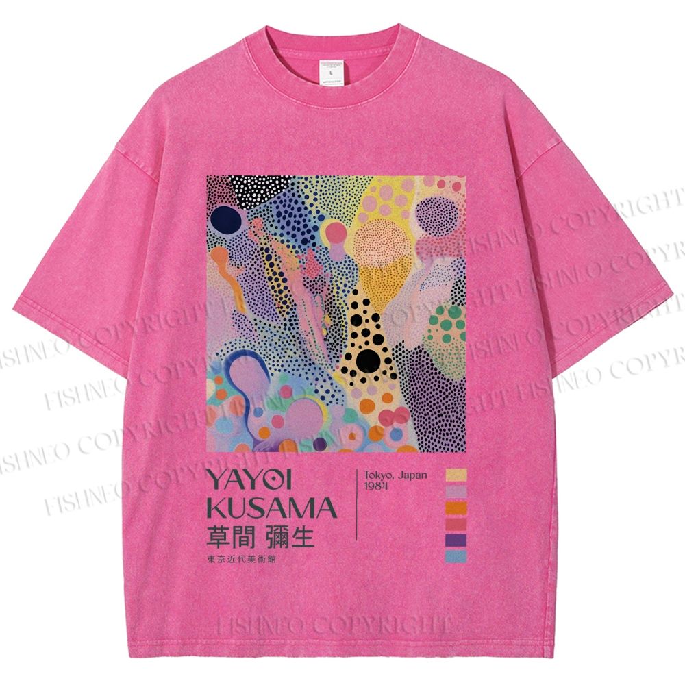 Unisex Yayoi Kusama Dots Graffiti Printed Washed Tee