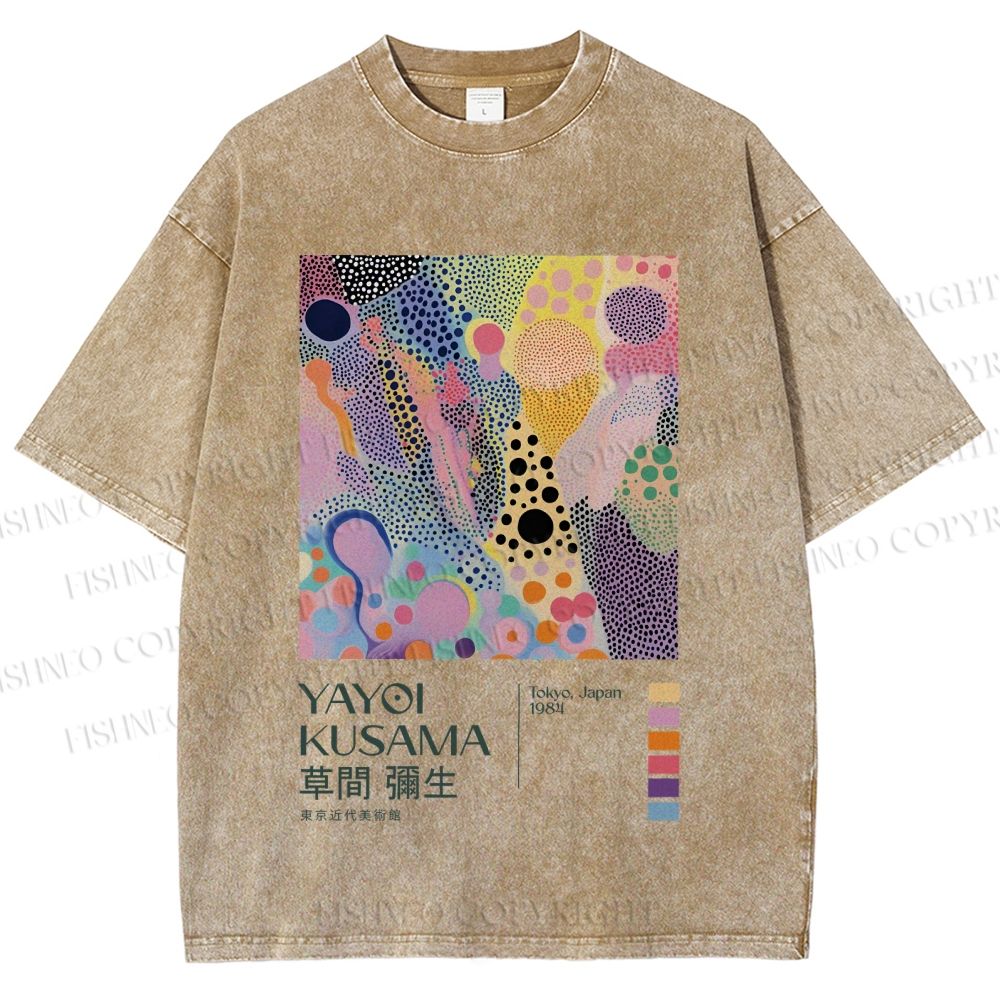 Unisex Yayoi Kusama Dots Graffiti Printed Washed Tee