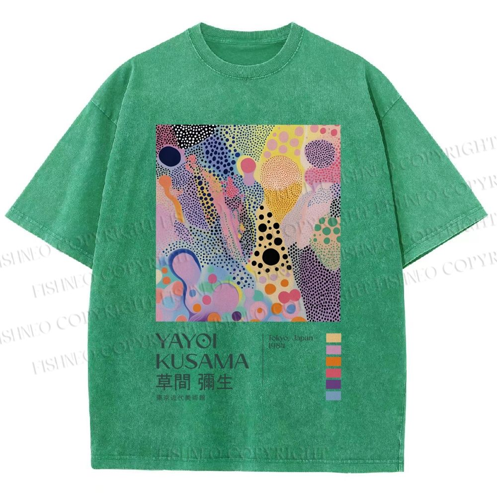 Unisex Yayoi Kusama Dots Graffiti Printed Washed Tee