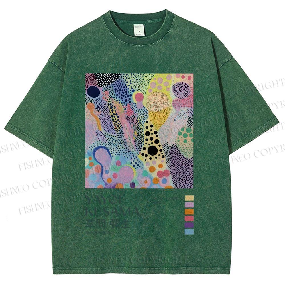 Unisex Yayoi Kusama Dots Graffiti Printed Washed Tee
