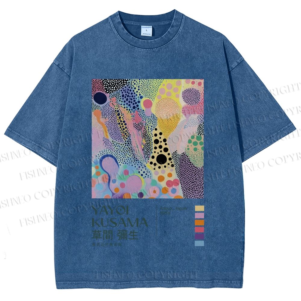 Unisex Yayoi Kusama Dots Graffiti Printed Washed Tee