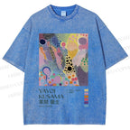 Unisex Yayoi Kusama Dots Graffiti Printed Washed Tee