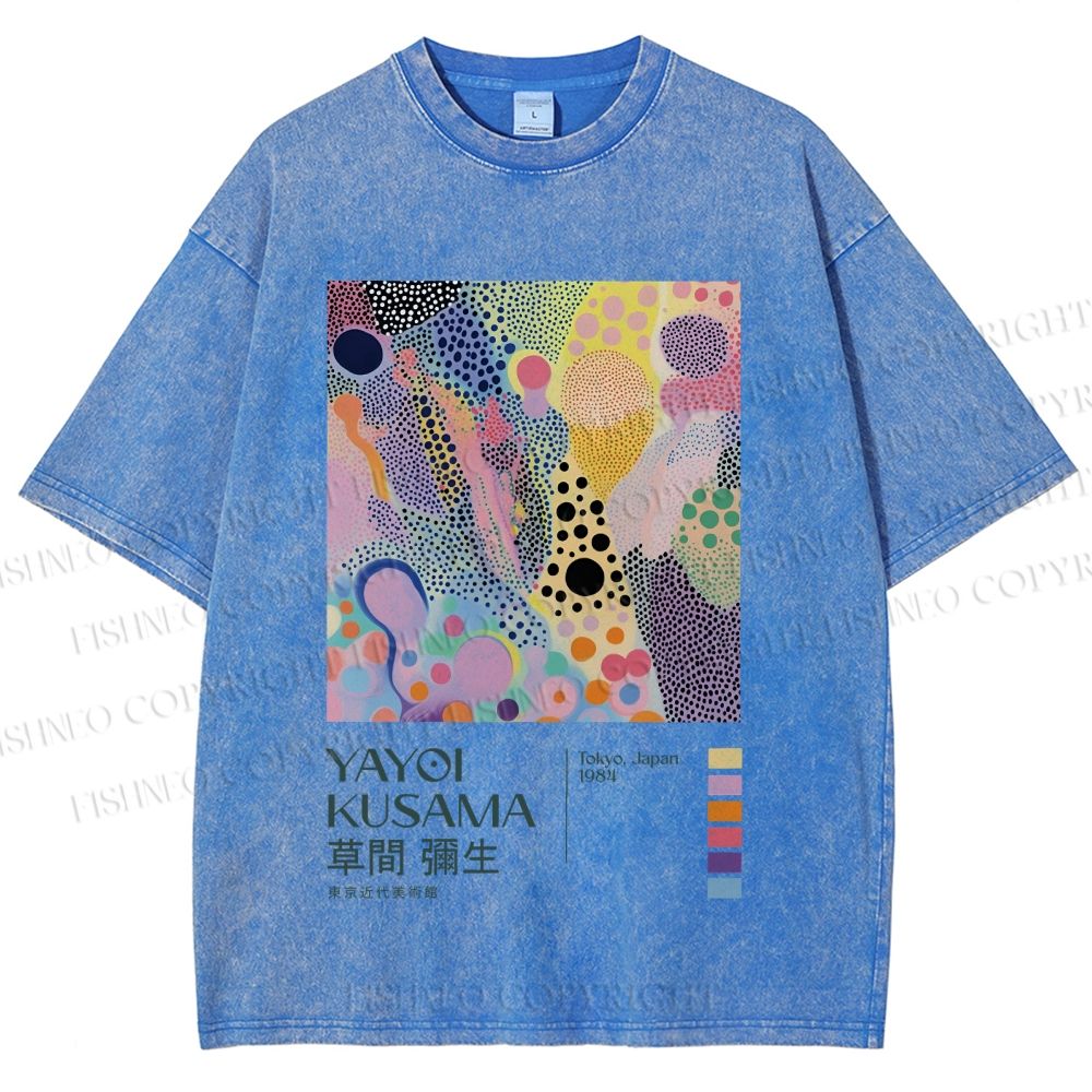 Unisex Yayoi Kusama Dots Graffiti Printed Washed Tee