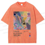 Unisex Yayoi Kusama Dots Graffiti Printed Washed Tee