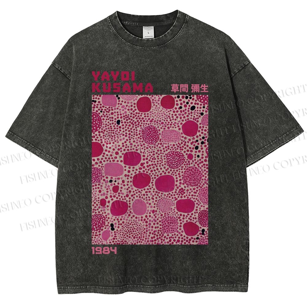Unisex Yayoi Kusama Pink Dots Printed Washed Tee