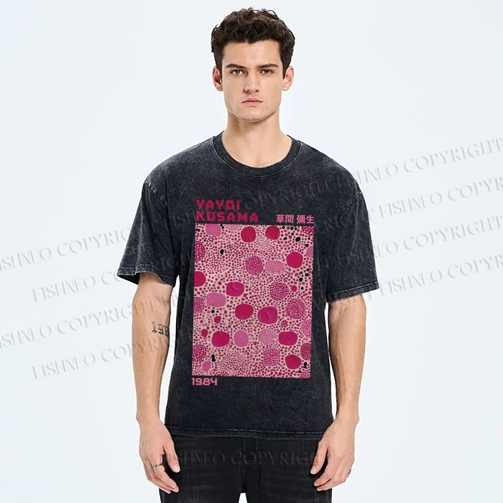 Unisex Yayoi Kusama Pink Dots Printed Washed Tee