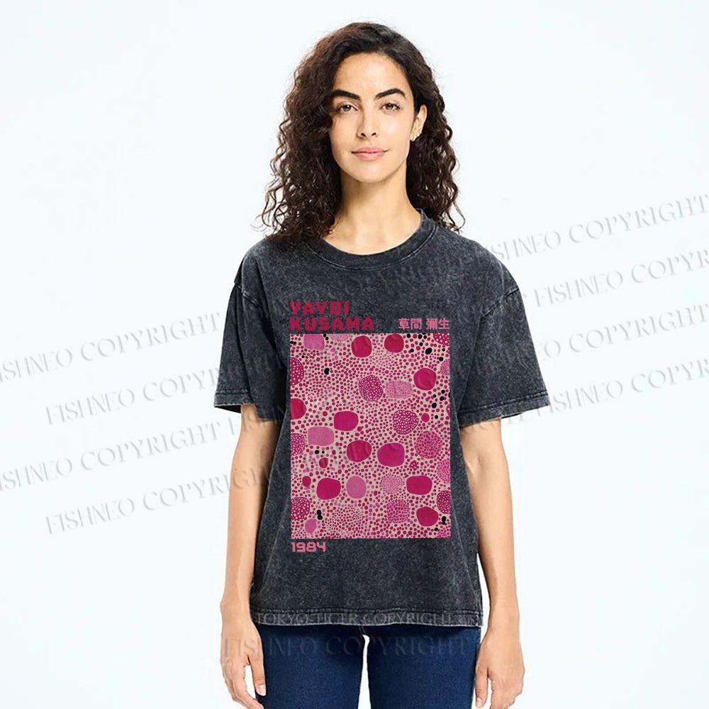 Unisex Yayoi Kusama Pink Dots Printed Washed Tee