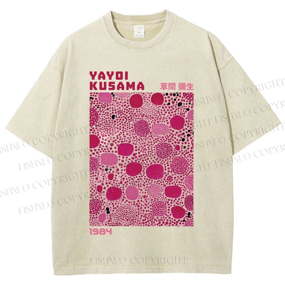 Unisex Yayoi Kusama Pink Dots Printed Washed Tee