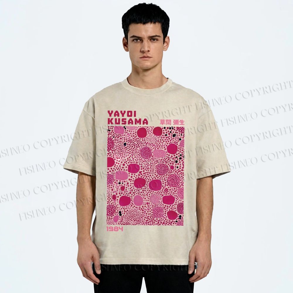 Unisex Yayoi Kusama Pink Dots Printed Washed Tee