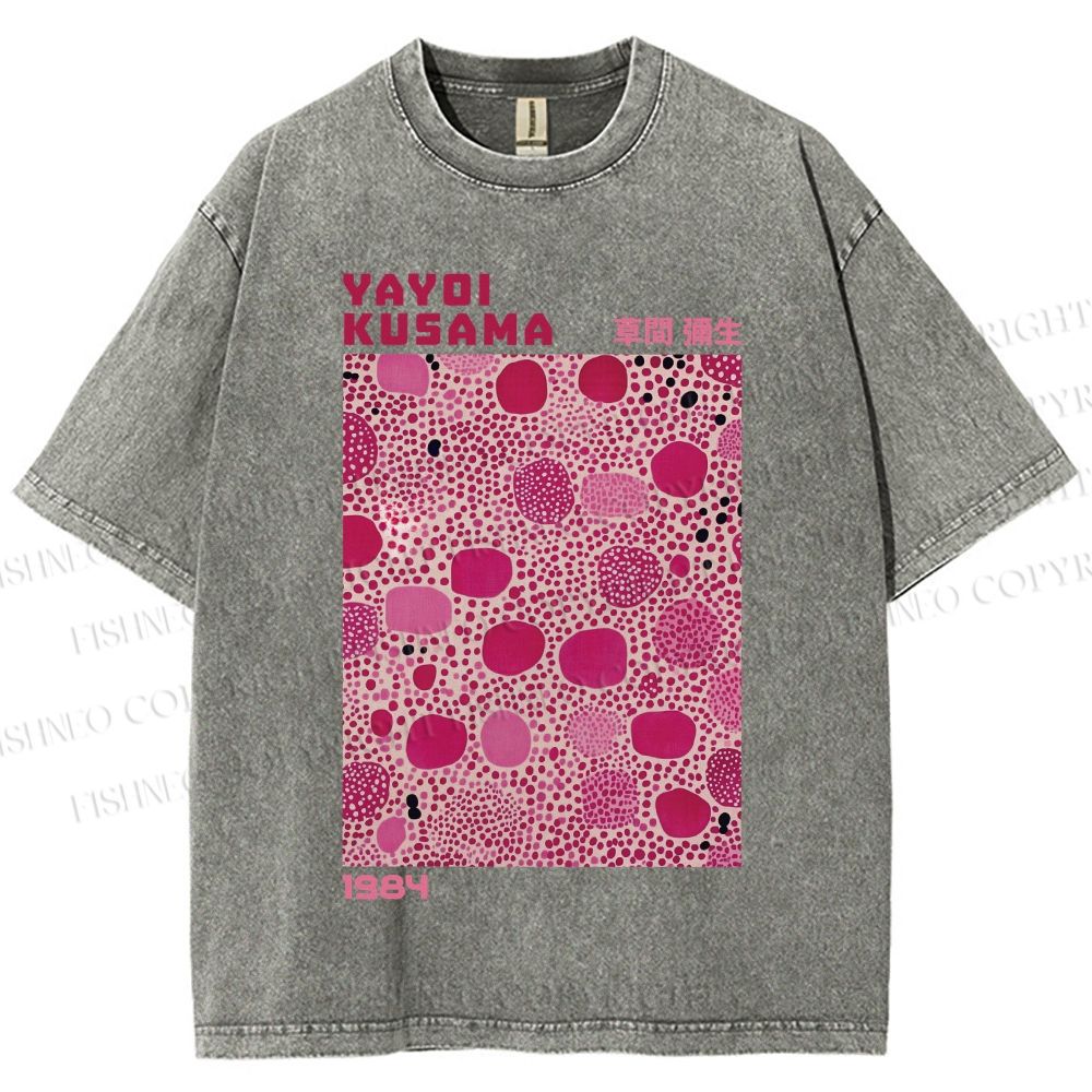 Unisex Yayoi Kusama Pink Dots Printed Washed Tee