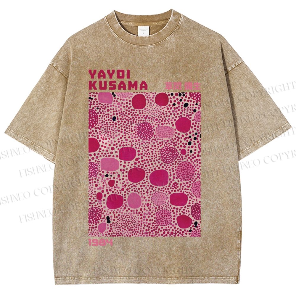Unisex Yayoi Kusama Pink Dots Printed Washed Tee