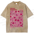 Unisex Yayoi Kusama Pink Dots Printed Washed Tee
