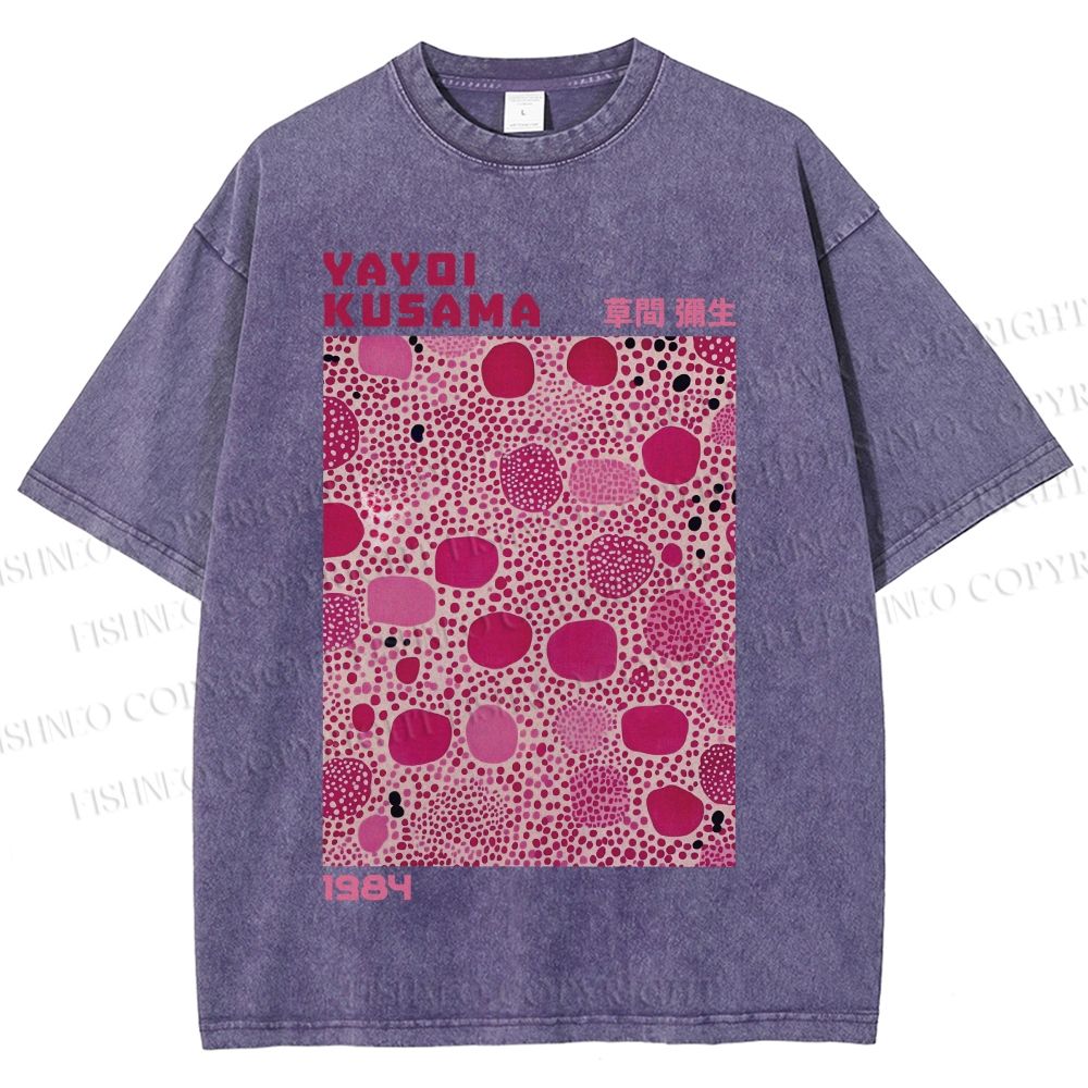 Unisex Yayoi Kusama Pink Dots Printed Washed Tee