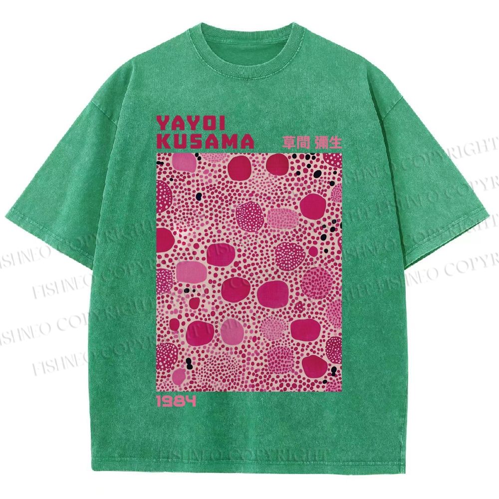 Unisex Yayoi Kusama Pink Dots Printed Washed Tee