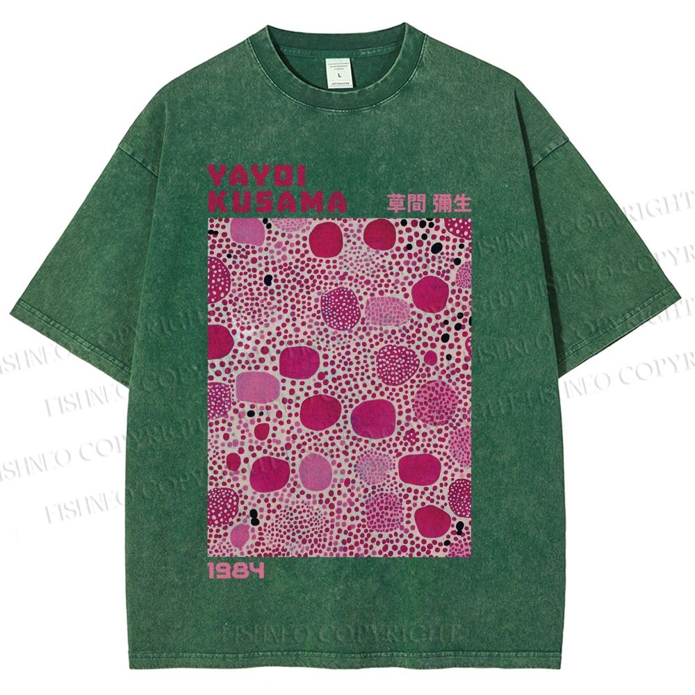 Unisex Yayoi Kusama Pink Dots Printed Washed Tee