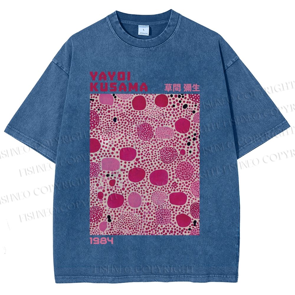 Unisex Yayoi Kusama Pink Dots Printed Washed Tee