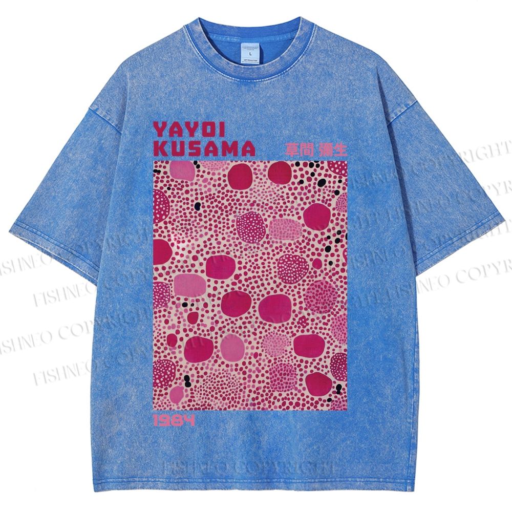 Unisex Yayoi Kusama Pink Dots Printed Washed Tee