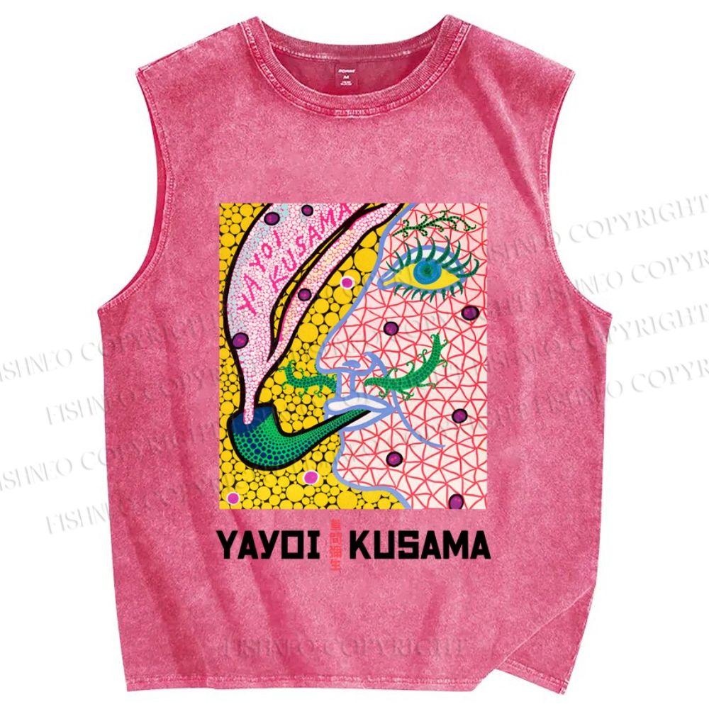 Unisex Yayoi Kusama Abstract Human Face Printed Washed Tank Top