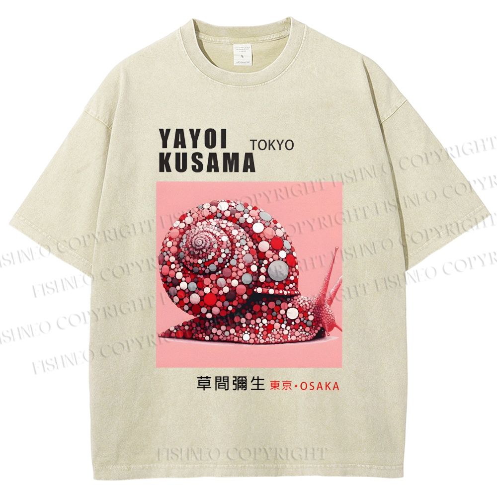 Unisex Yayoi Kusama Polka Dot Snail Printed Washed Tee