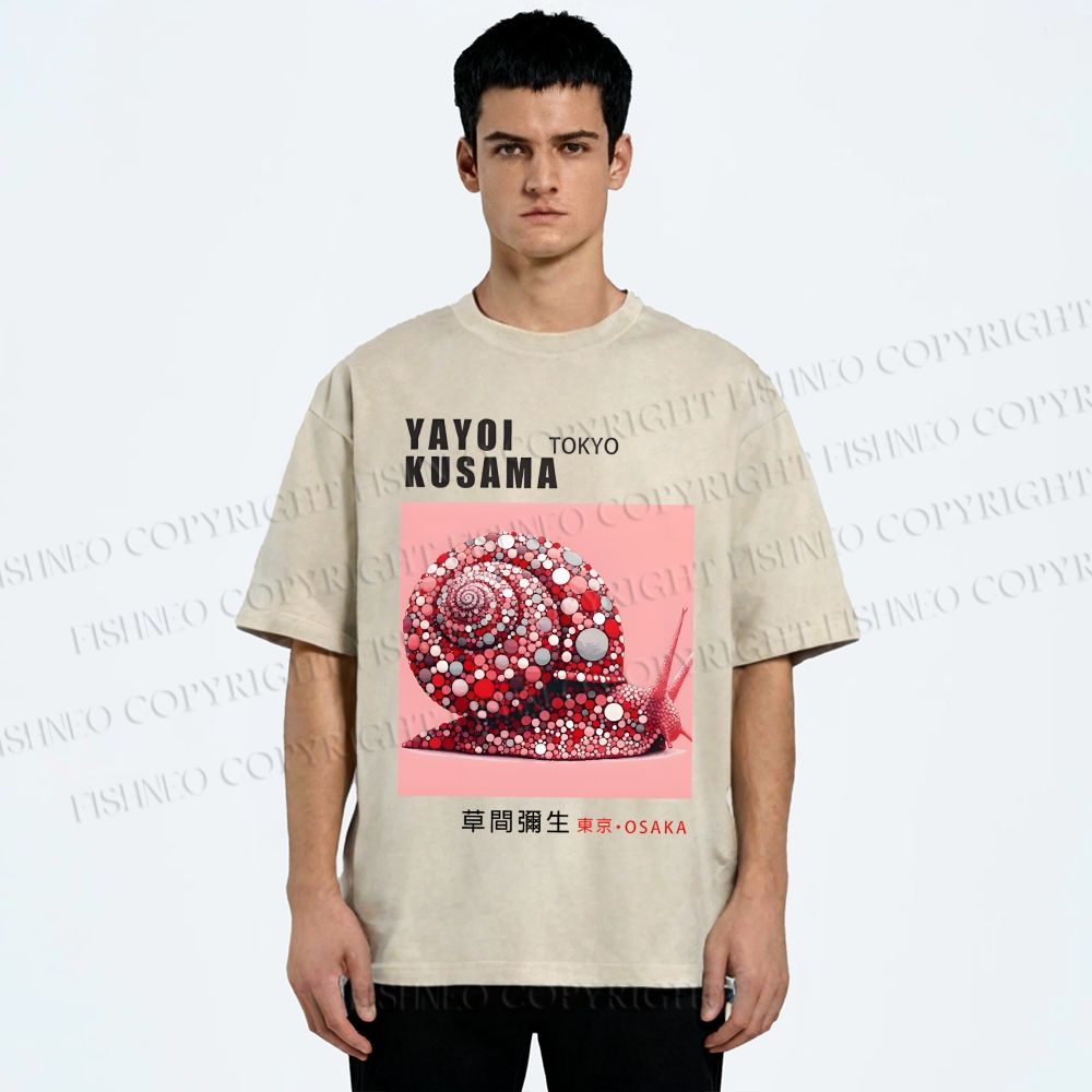 Unisex Yayoi Kusama Polka Dot Snail Printed Washed Tee