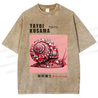 Unisex Yayoi Kusama Polka Dot Snail Printed Washed Tee