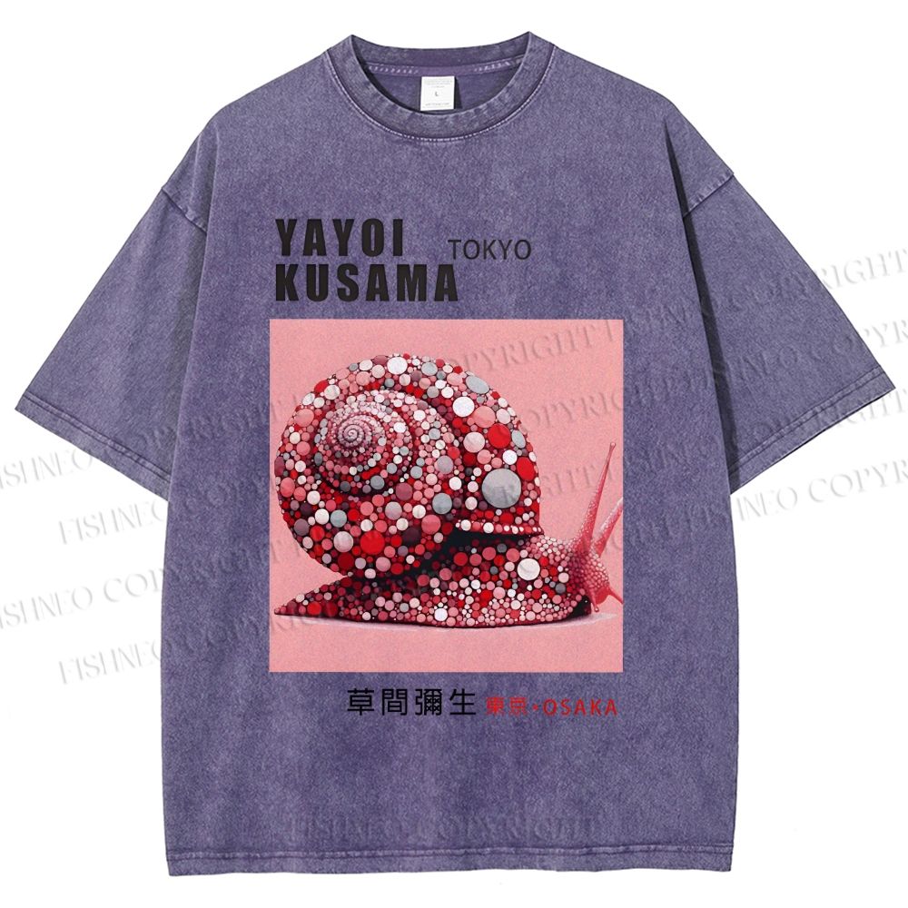 Unisex Yayoi Kusama Polka Dot Snail Printed Washed Tee