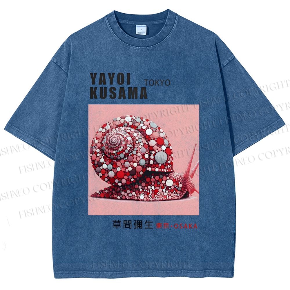 Unisex Yayoi Kusama Polka Dot Snail Printed Washed Tee