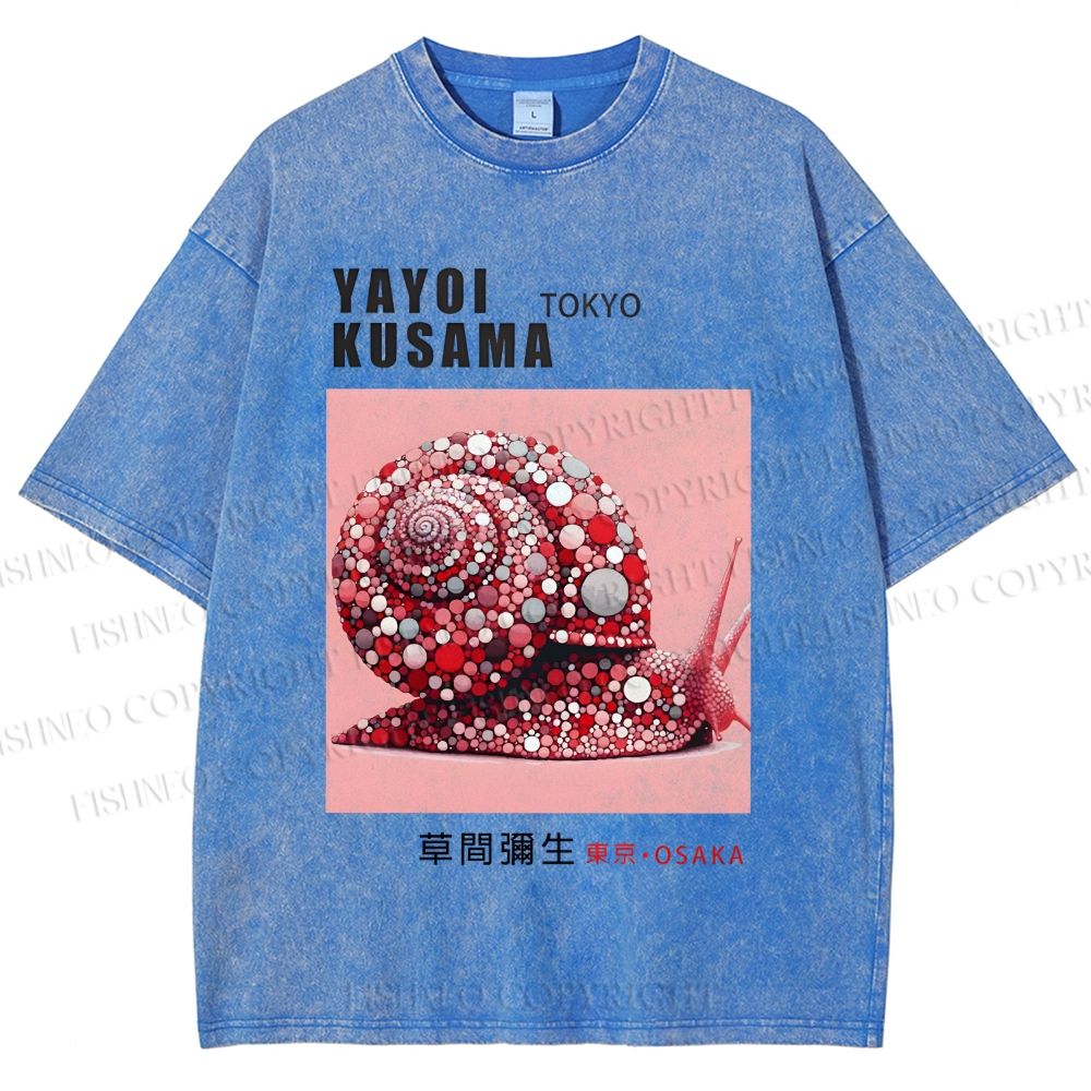 Unisex Yayoi Kusama Polka Dot Snail Printed Washed Tee