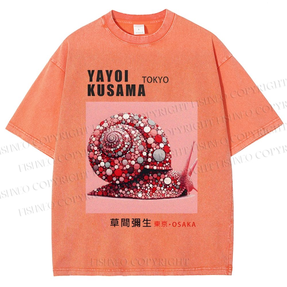 Unisex Yayoi Kusama Polka Dot Snail Printed Washed Tee
