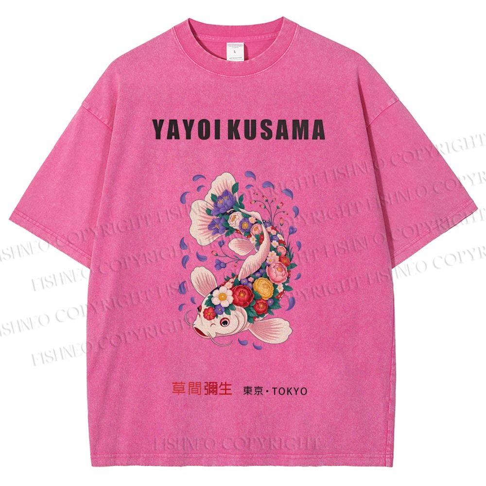 Unisex Yayoi Kusama Flowers Fish Printed Washed Tee