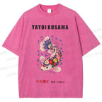 Unisex Yayoi Kusama Flowers Fish Printed Washed Tee