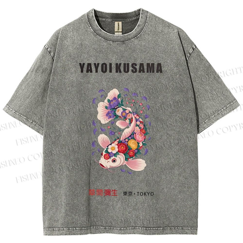 Unisex Yayoi Kusama Flowers Fish Printed Washed Tee