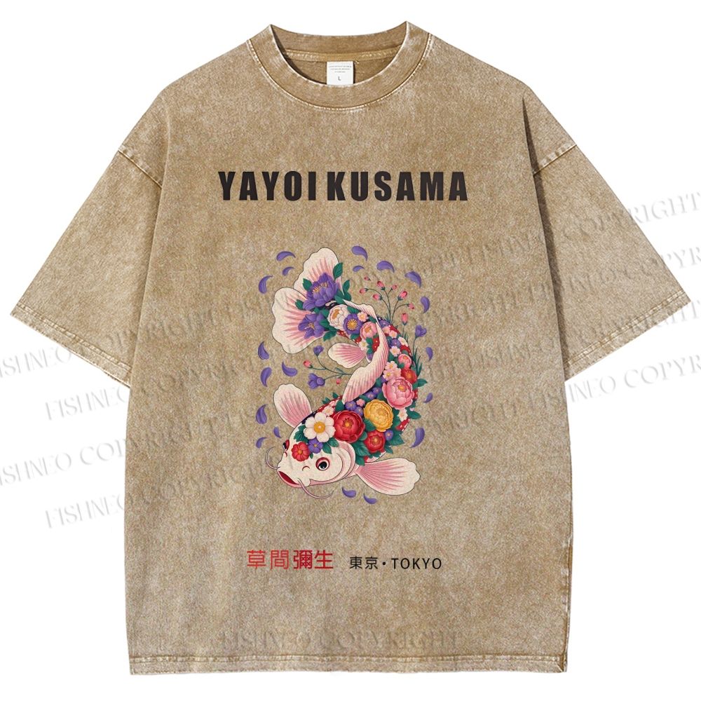 Unisex Yayoi Kusama Flowers Fish Printed Washed Tee