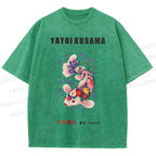 Unisex Yayoi Kusama Flowers Fish Printed Washed Tee