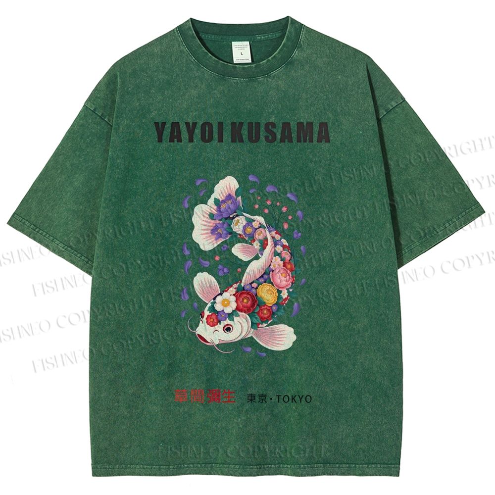Unisex Yayoi Kusama Flowers Fish Printed Washed Tee