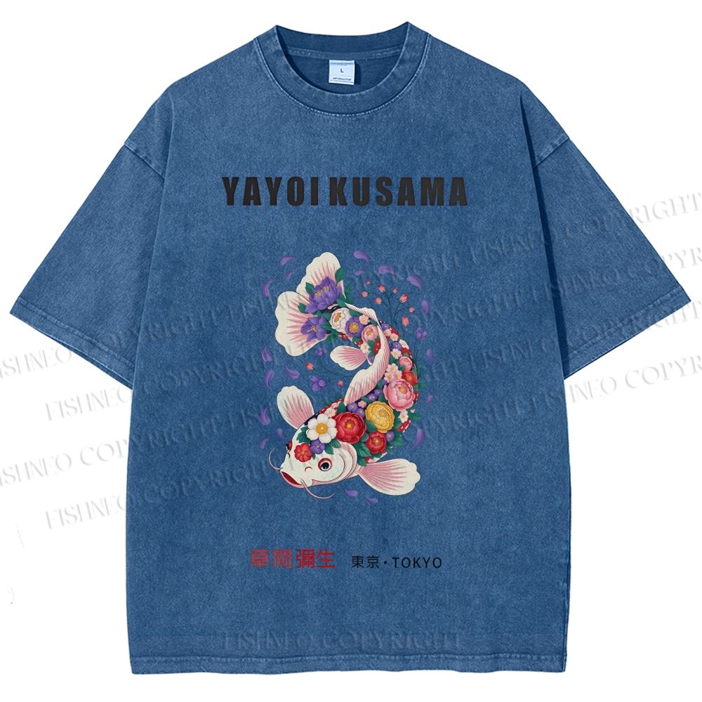 Unisex Yayoi Kusama Flowers Fish Printed Washed Tee