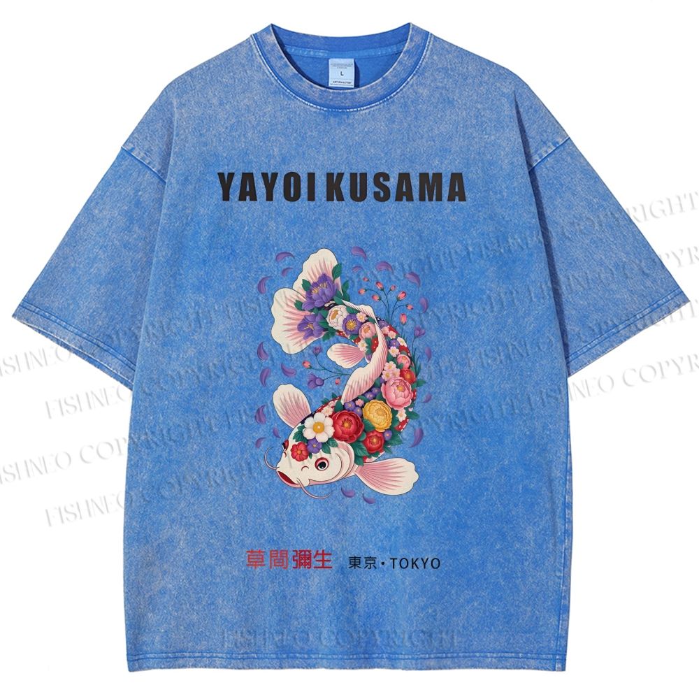 Unisex Yayoi Kusama Flowers Fish Printed Washed Tee