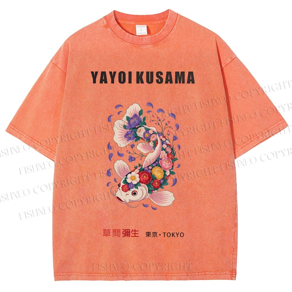 Unisex Yayoi Kusama Flowers Fish Printed Washed Tee