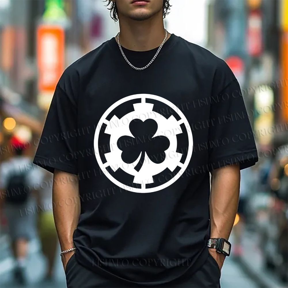 Unisex Classic Cotton Four-Leaf Clover Printed Folded T-shirt