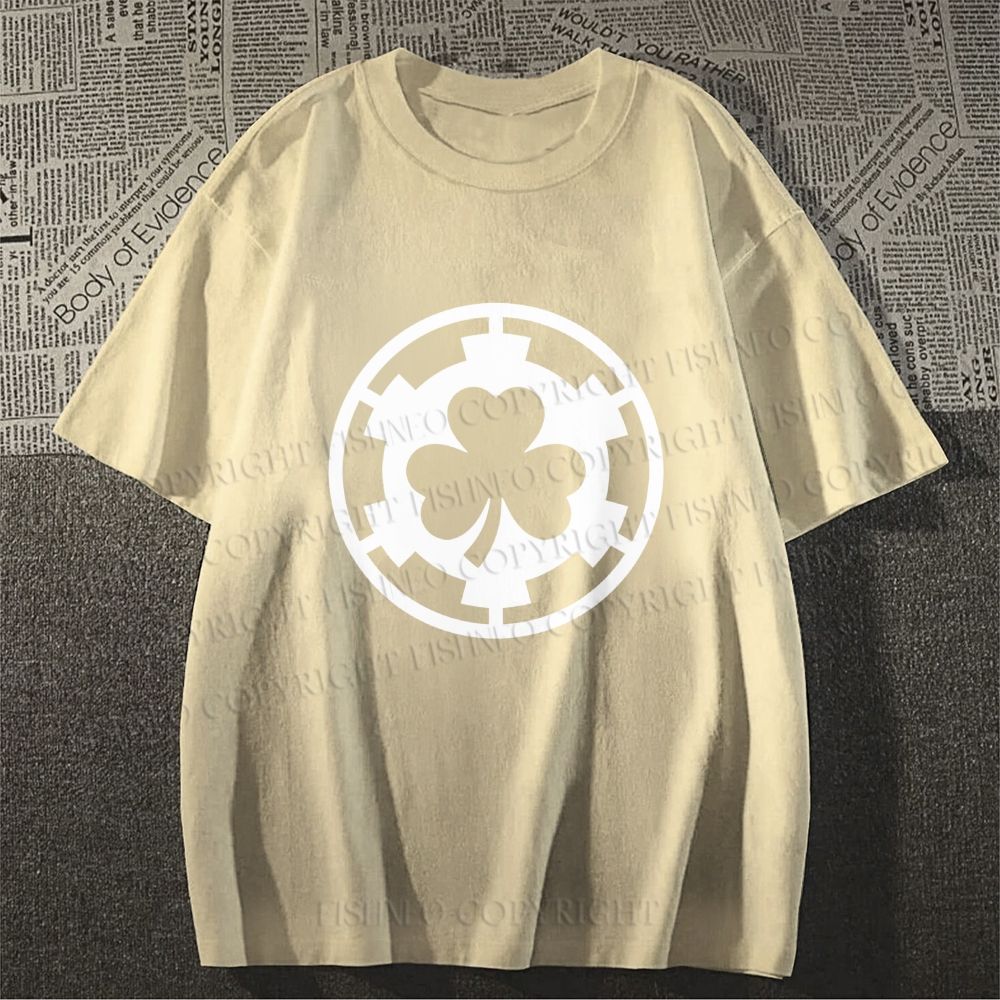 Unisex Classic Cotton Four-Leaf Clover Printed Folded T-shirt