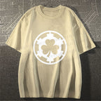 Unisex Classic Cotton Four-Leaf Clover Printed Folded T-shirt