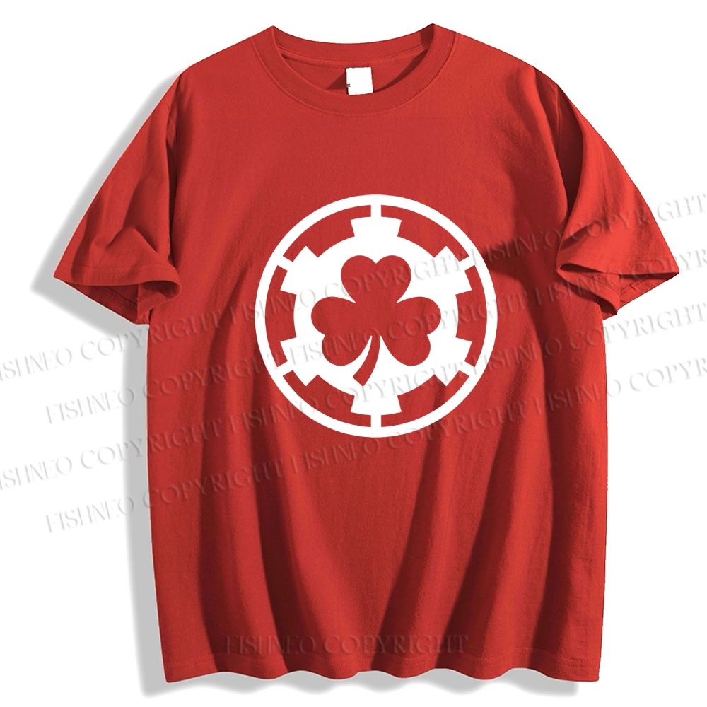 Unisex Classic Cotton Four-Leaf Clover Printed Folded T-shirt