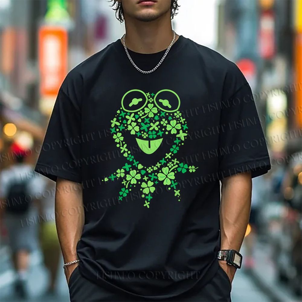 Unisex Classic Cotton Four-Leaf Clover Frog Printed Folded T-shirt