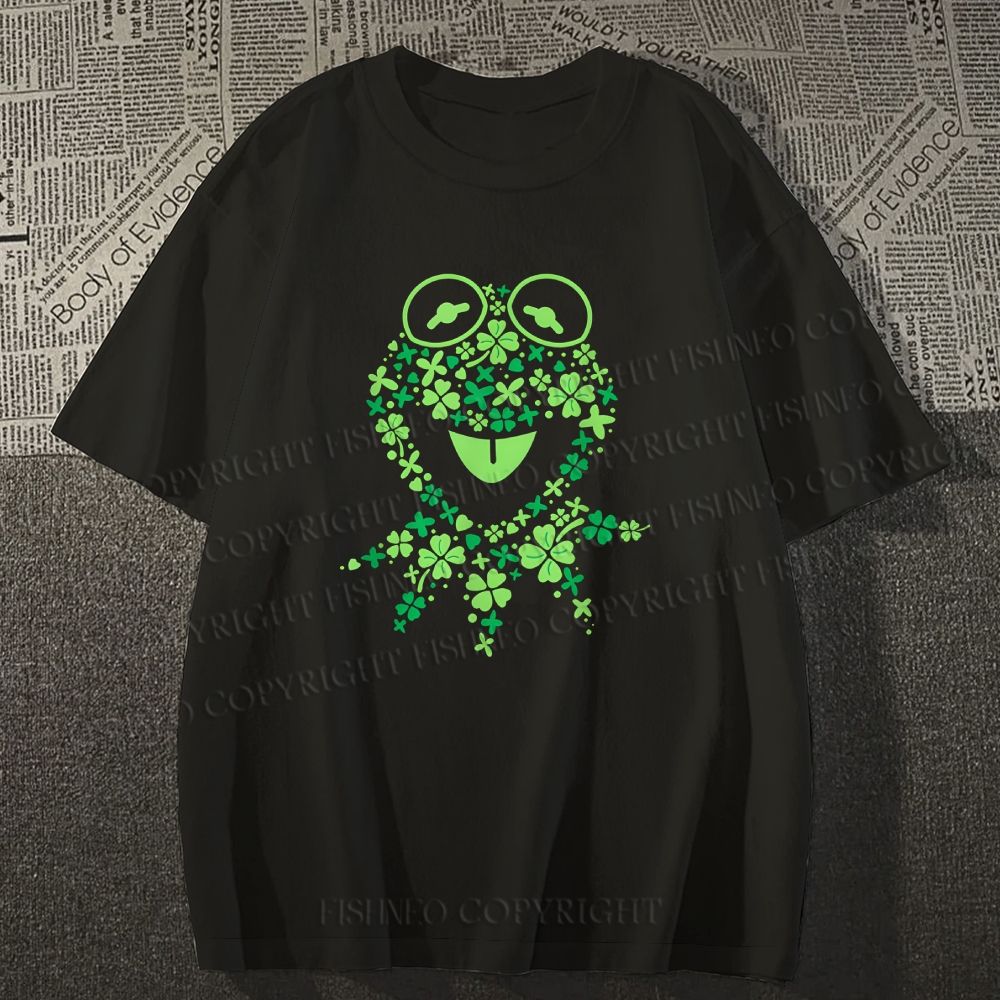 Unisex Classic Cotton Four-Leaf Clover Frog Printed Folded T-shirt