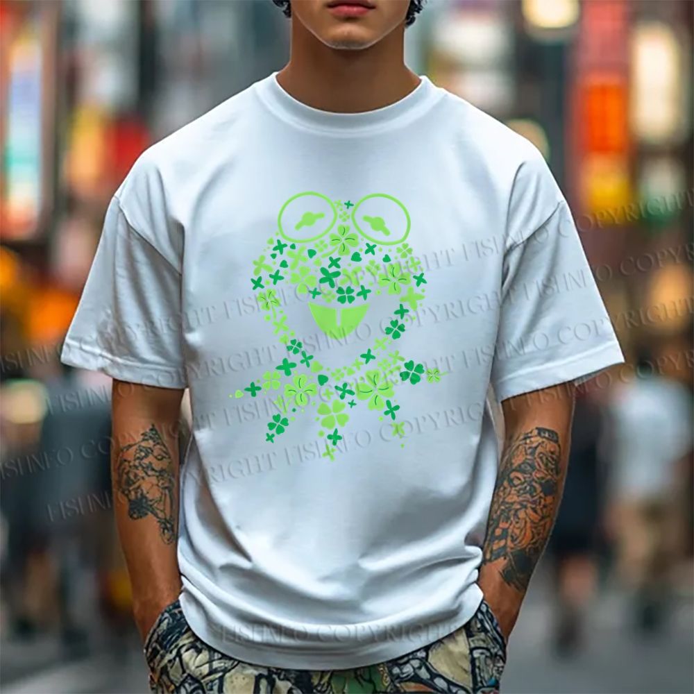 Unisex Classic Cotton Four-Leaf Clover Frog Printed Folded T-shirt